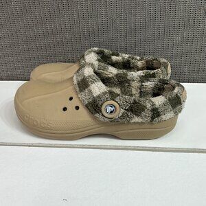 Crocs Women's Classic Lined Clog Slippers Beige & Plaid Size 9/11